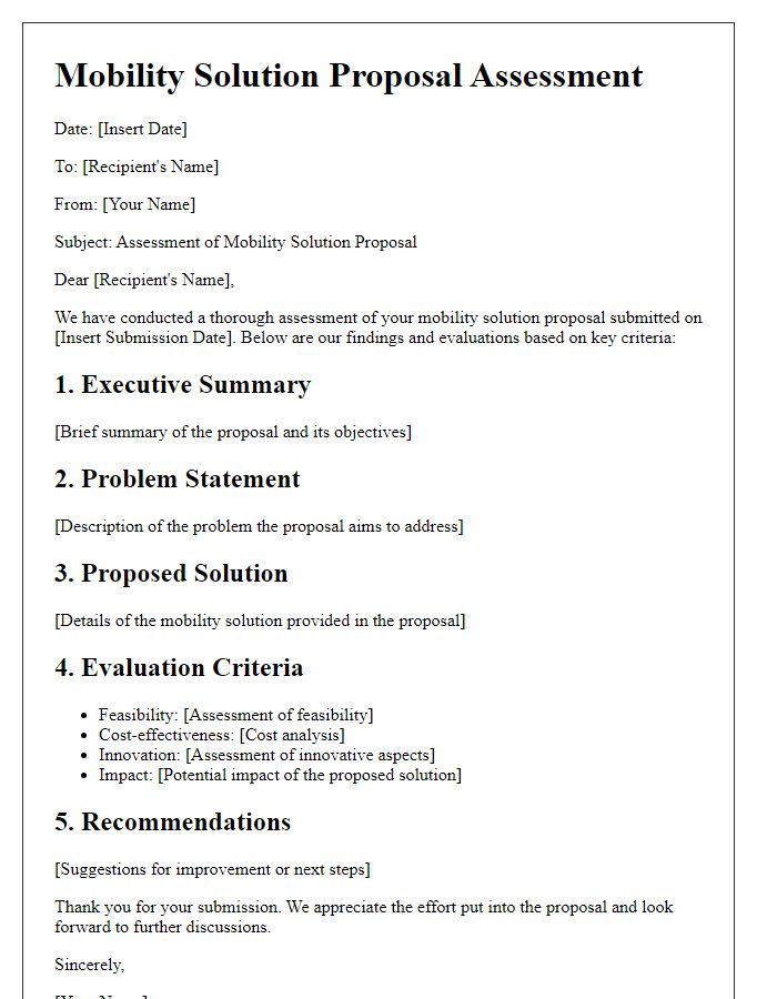 Letter template of mobility solution proposal assessment