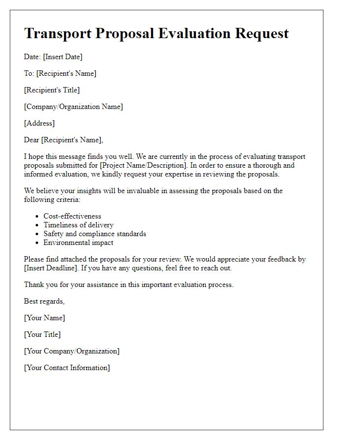 Letter template of transport proposal evaluation request