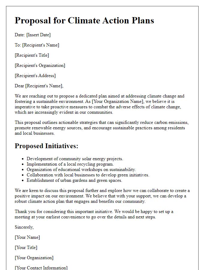 Letter template of environmental proposal for climate action plans.