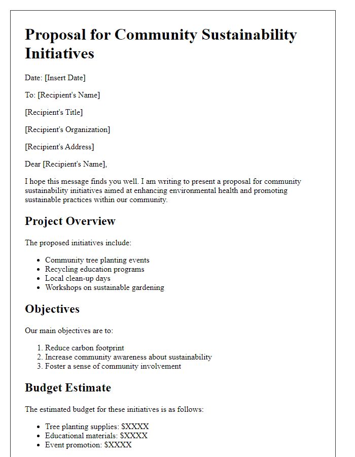 Letter template of environmental proposal for community sustainability initiatives.