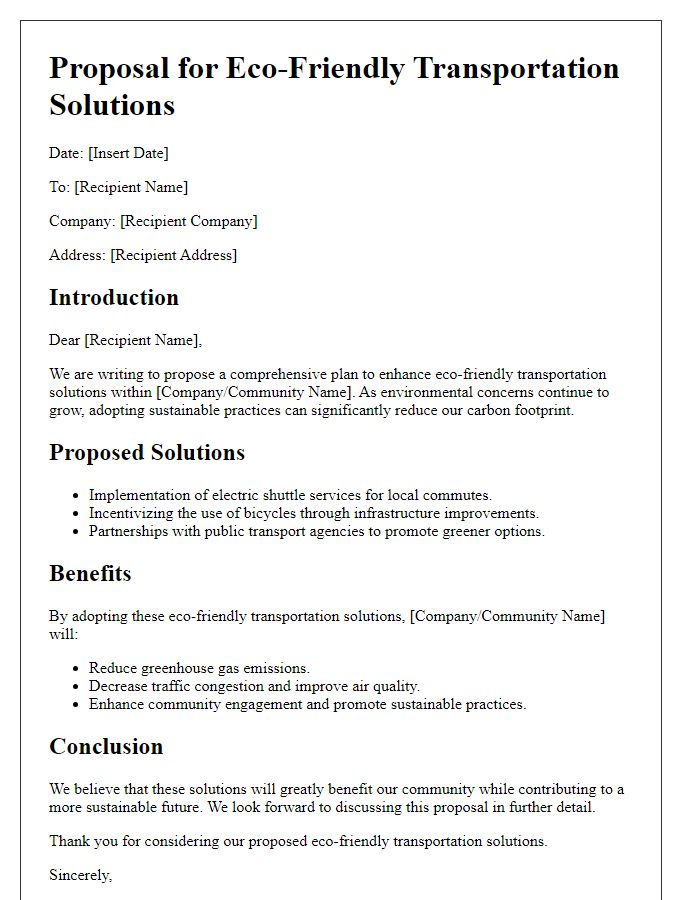 Letter template of environmental proposal for eco-friendly transportation solutions.