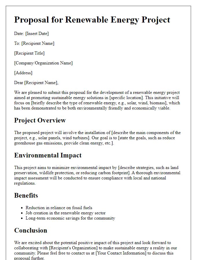 Letter template of environmental proposal for renewable energy projects.