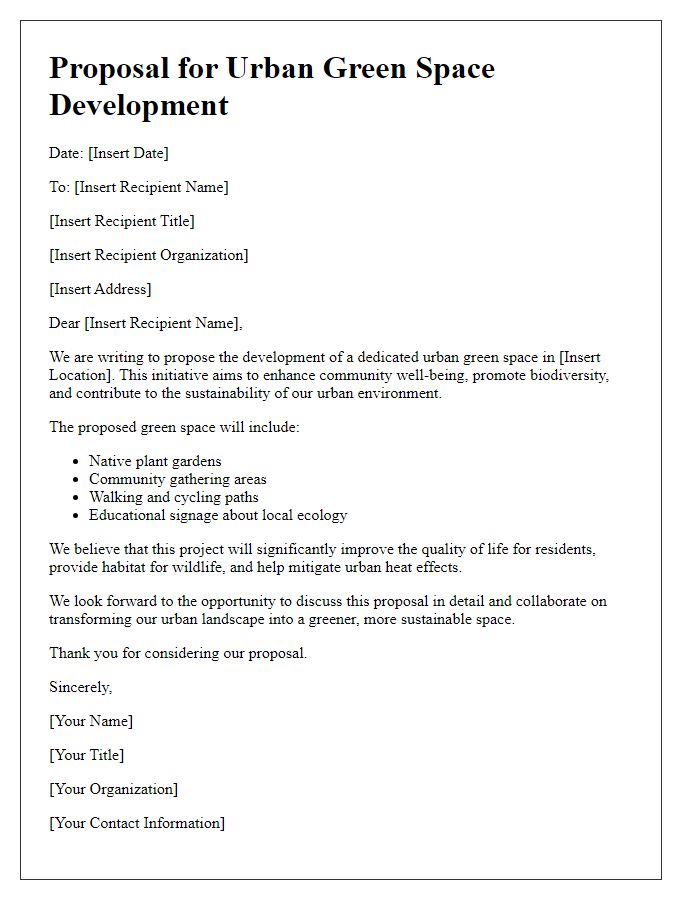 Letter template of environmental proposal for urban green space development.