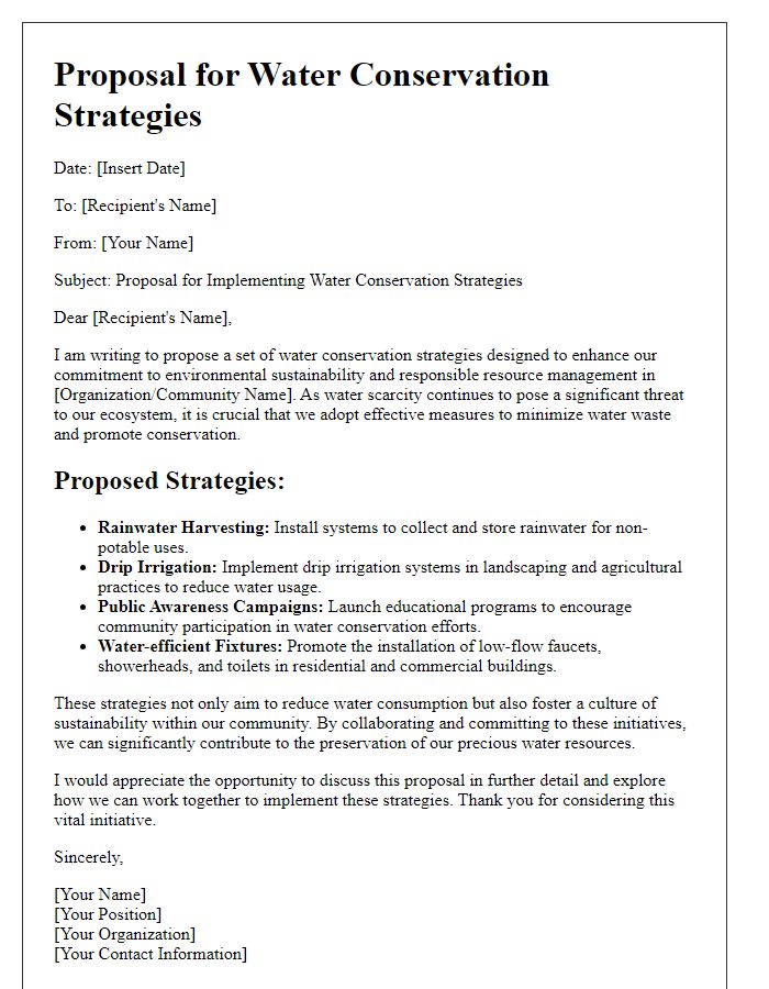 Letter template of environmental proposal for water conservation strategies.