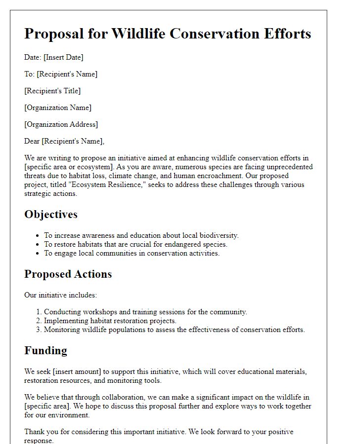 Letter template of environmental proposal for wildlife conservation efforts.