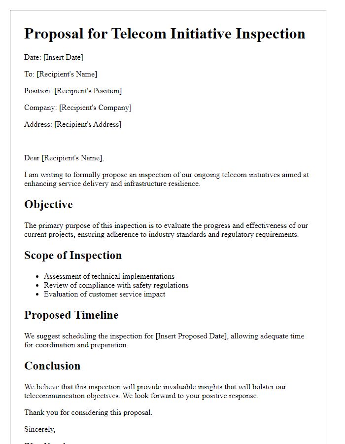 Letter template of telecom initiative proposal inspection