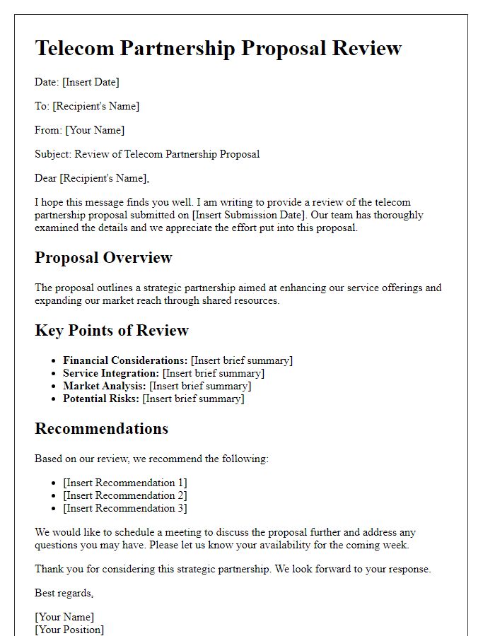 Letter template of telecom partnership proposal review