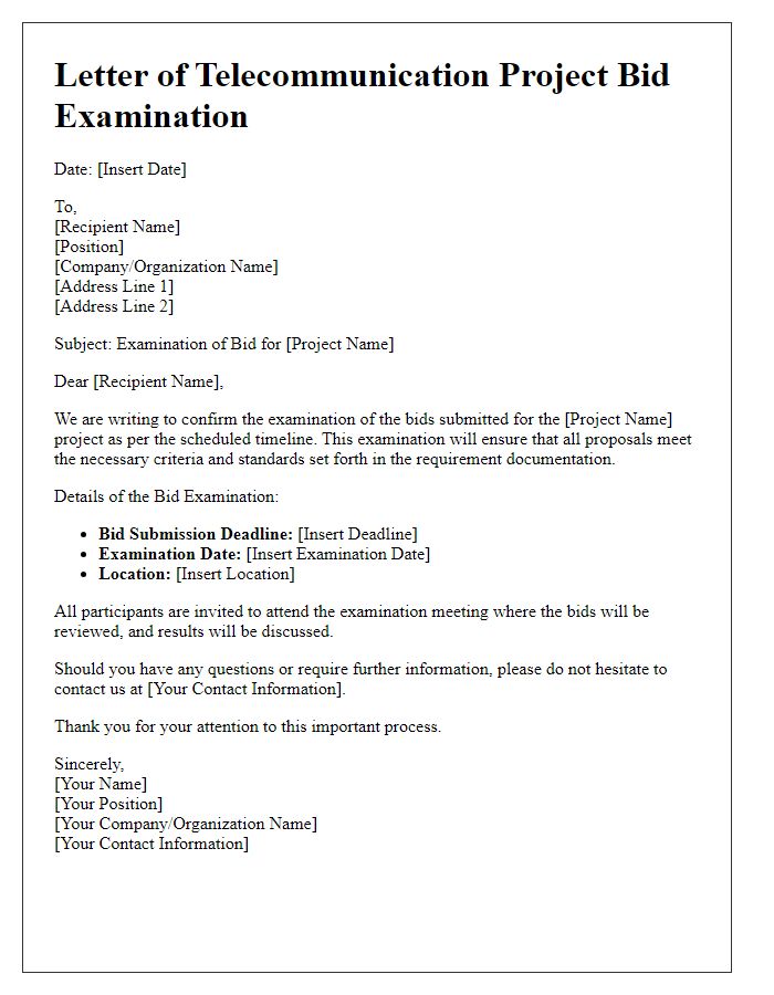 Letter template of telecom project bid examination