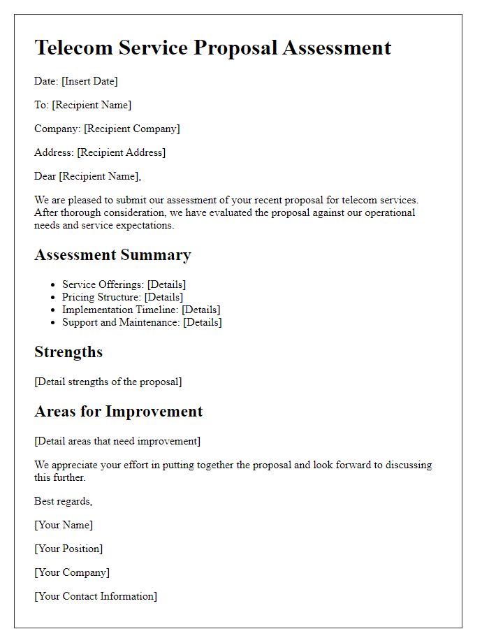 Letter template of telecom service proposal assessment