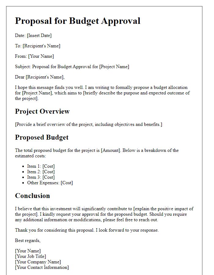 Letter template of digital proposal for budget approval