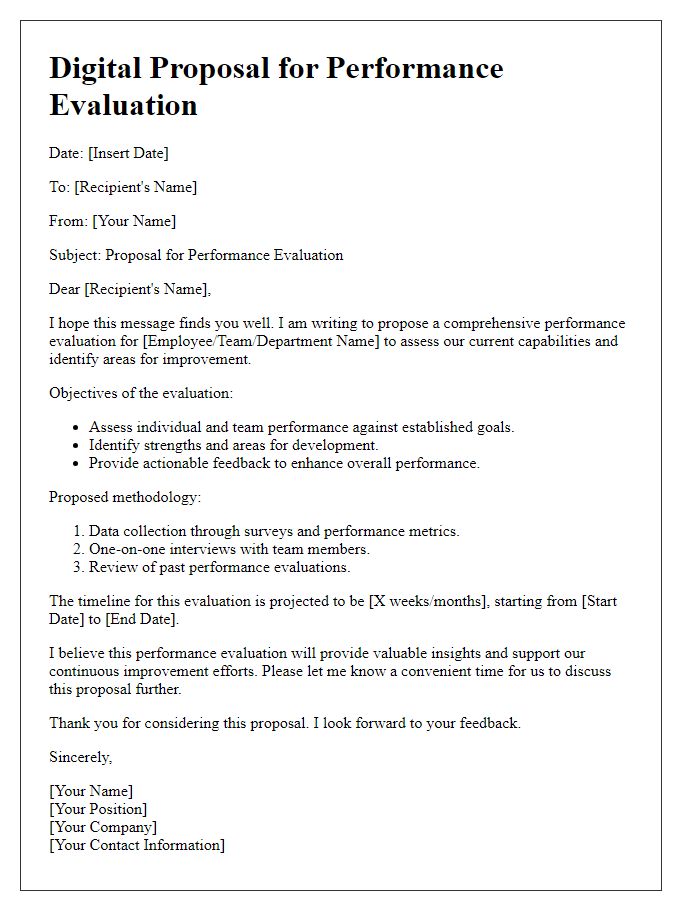 Letter template of digital proposal for performance evaluation