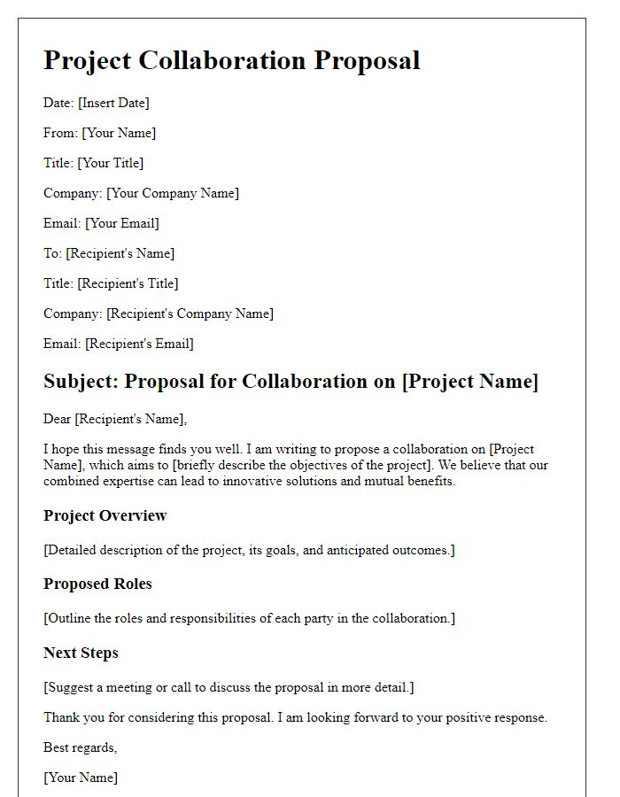 Letter template of digital proposal for project collaboration