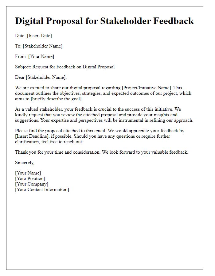 Letter template of digital proposal for stakeholder feedback