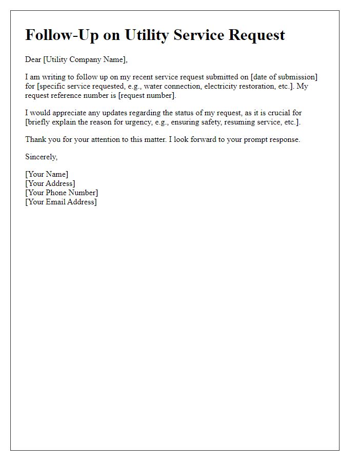 Letter template of follow-up on utility service request progress