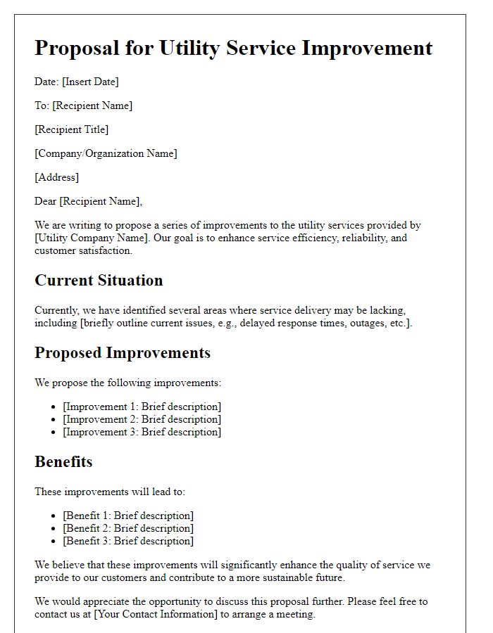 Letter template of proposal for utility service improvement