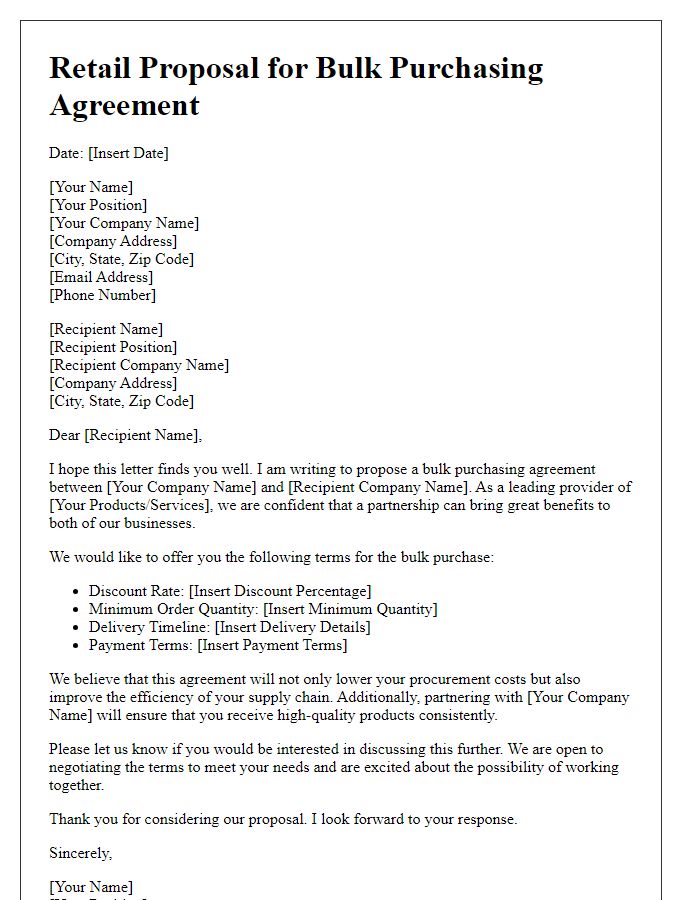 Letter template of retail proposal for bulk purchasing agreements