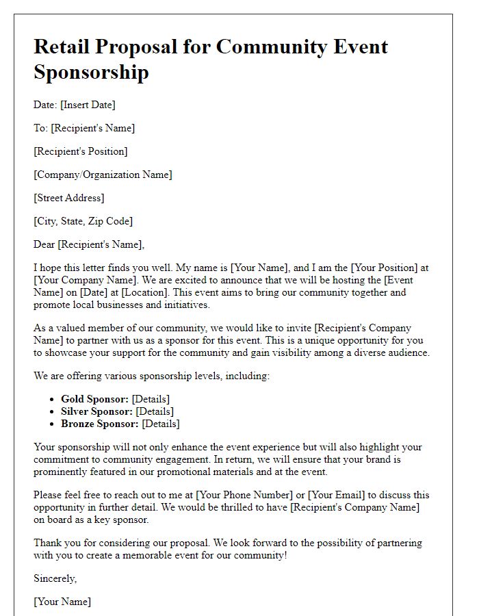 Letter template of retail proposal for community event sponsorship