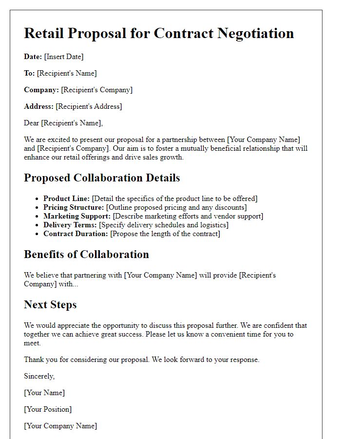 Letter template of retail proposal for contract negotiation