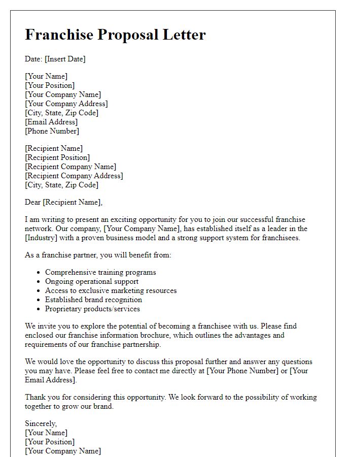 Letter template of retail proposal for franchise opportunities