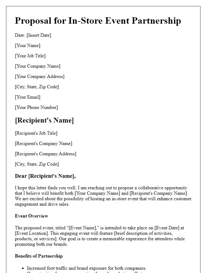 Letter template of retail proposal for in-store event partnership