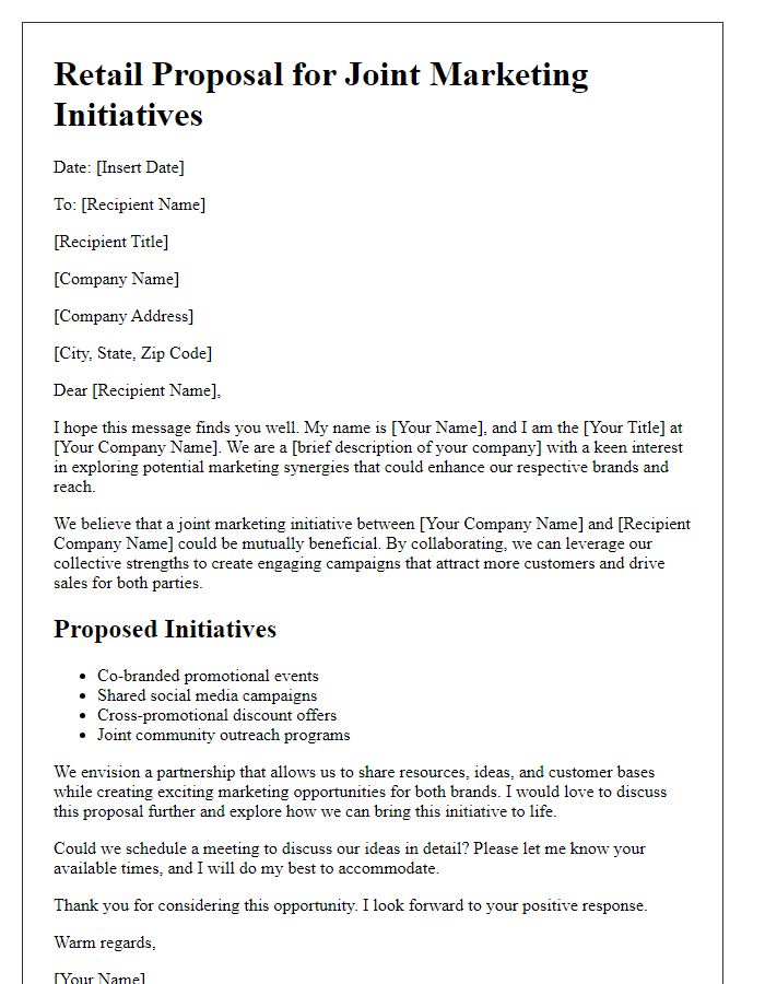 Letter template of retail proposal for joint marketing initiatives