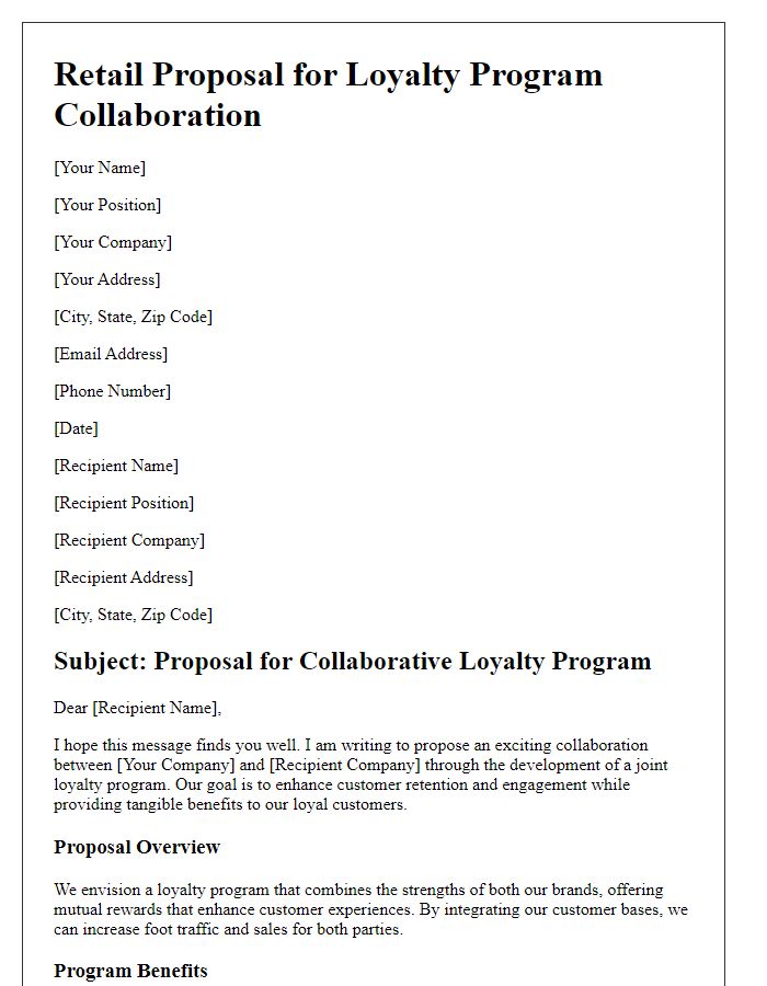 Letter template of retail proposal for loyalty program collaboration