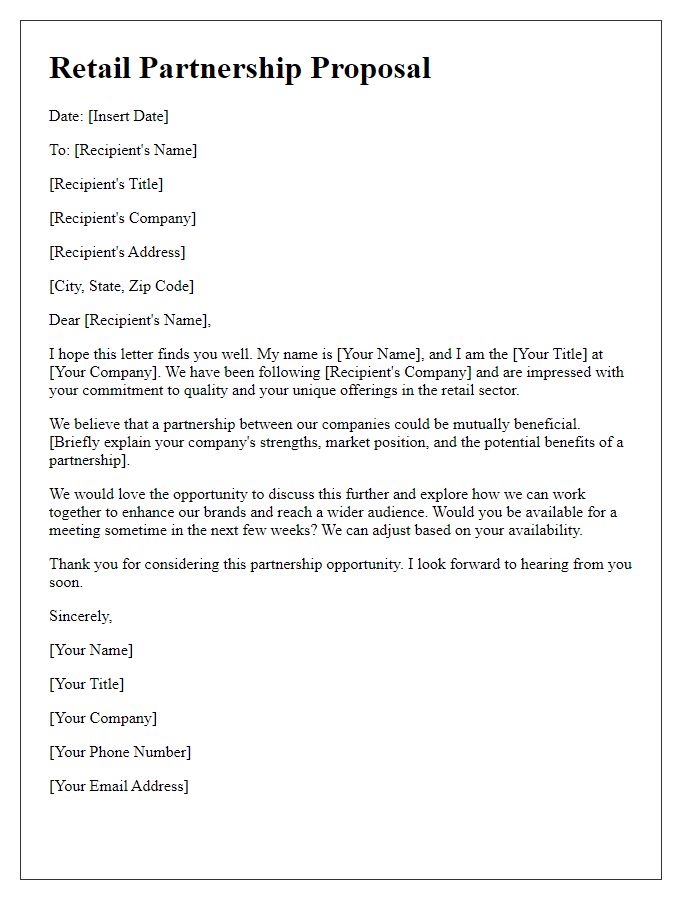 Letter template of retail proposal for partnership discussion