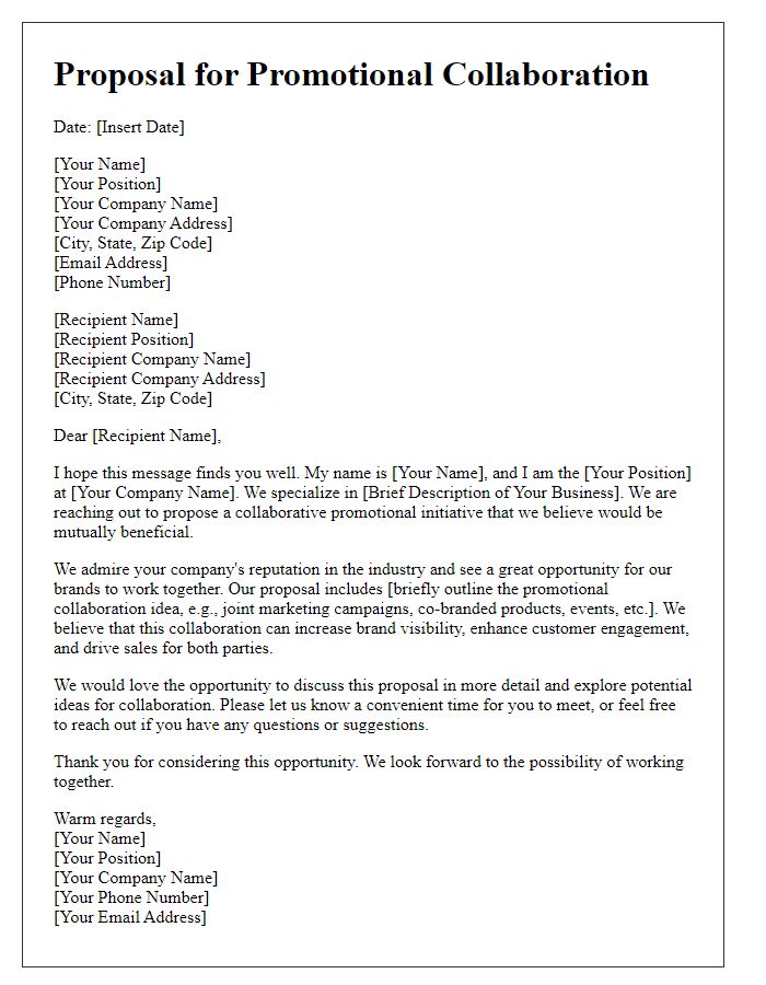 Letter template of retail proposal for promotional collaboration