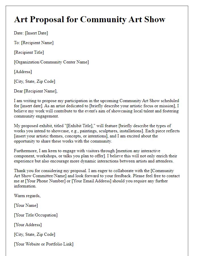 Letter template of art proposal for community art show