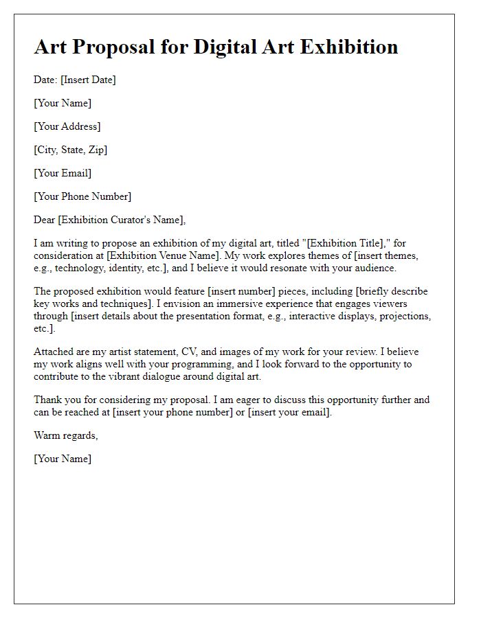 Letter template of art proposal for digital art exhibition