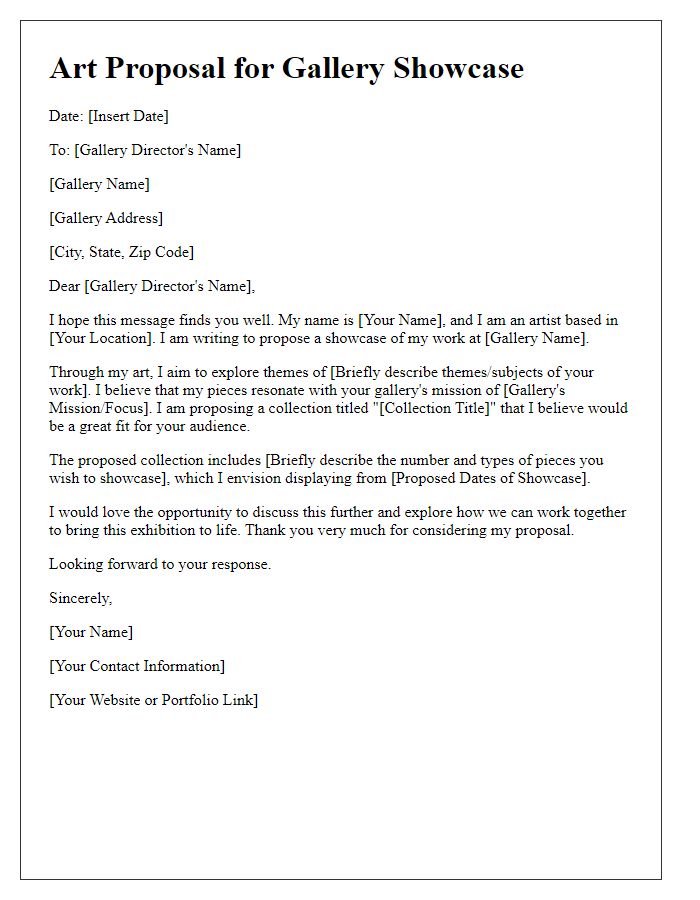 Letter template of art proposal for gallery showcasing