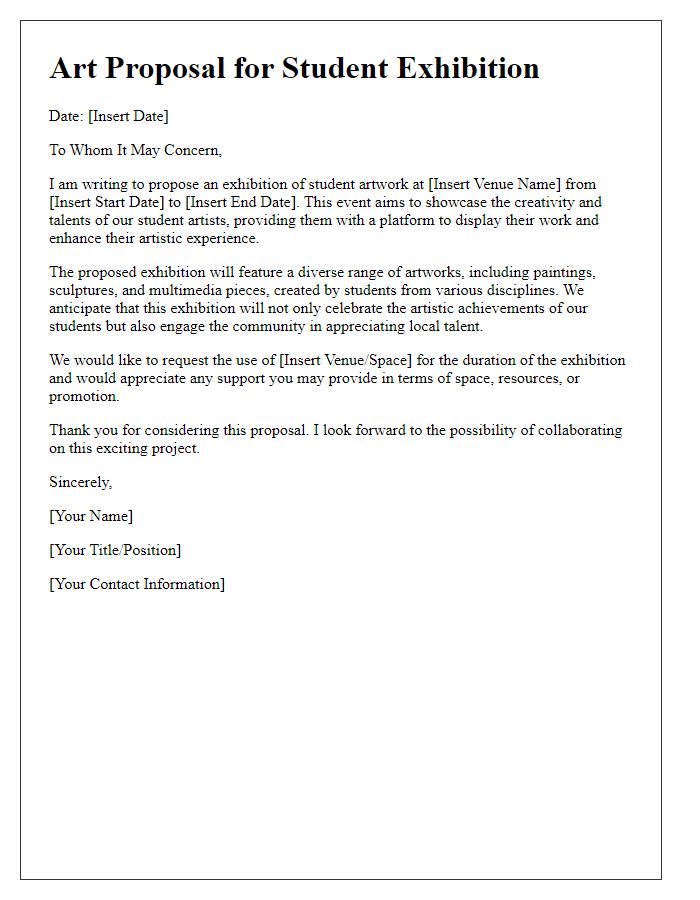 Letter template of art proposal for student art exhibition