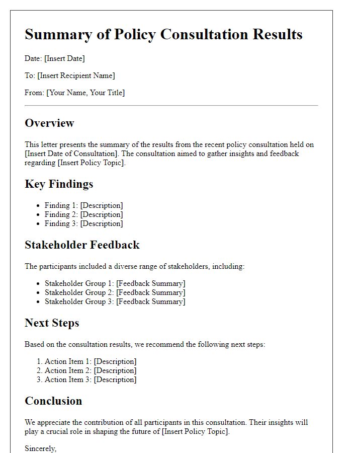 Letter template of summary for policy consultation results.