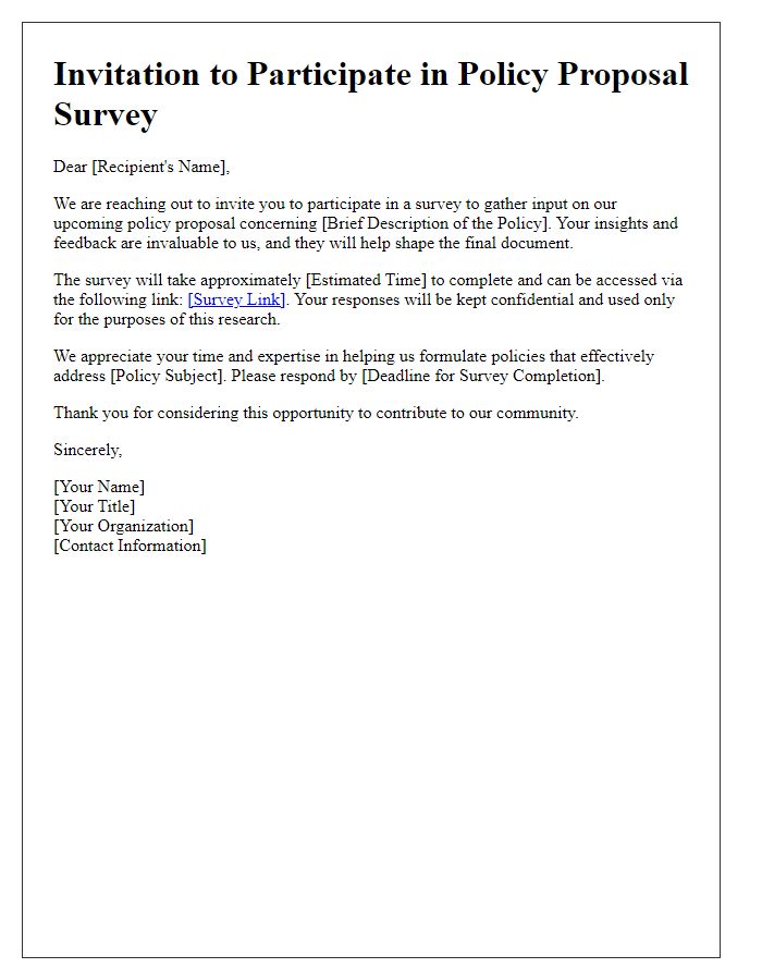 Letter template of survey invitation for policy proposal input.