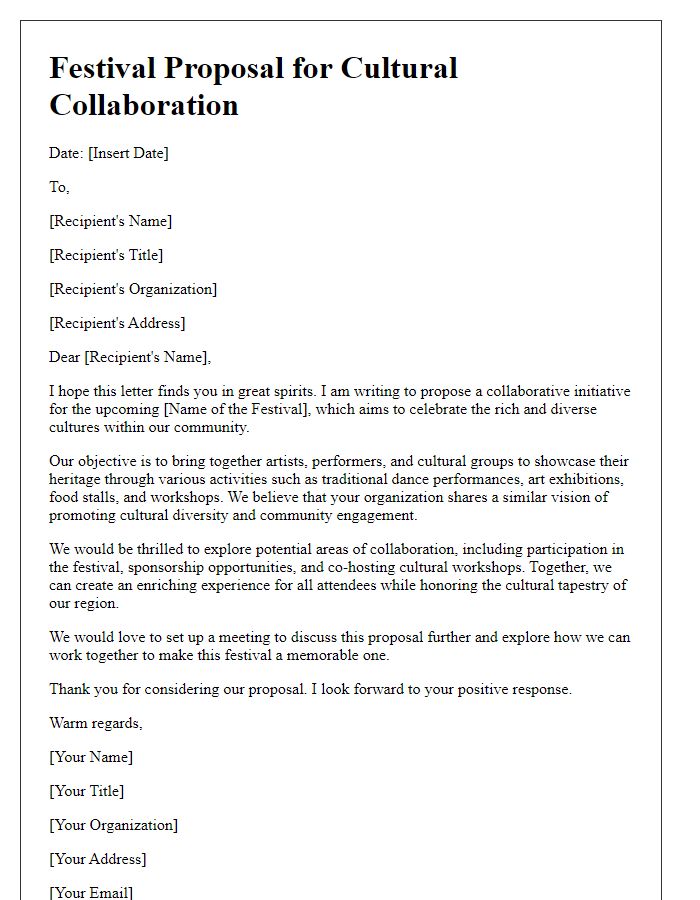 Letter template of festival proposal for cultural collaboration.