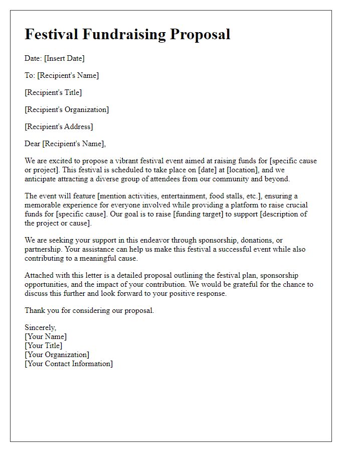 Letter template of festival proposal for fundraising efforts.