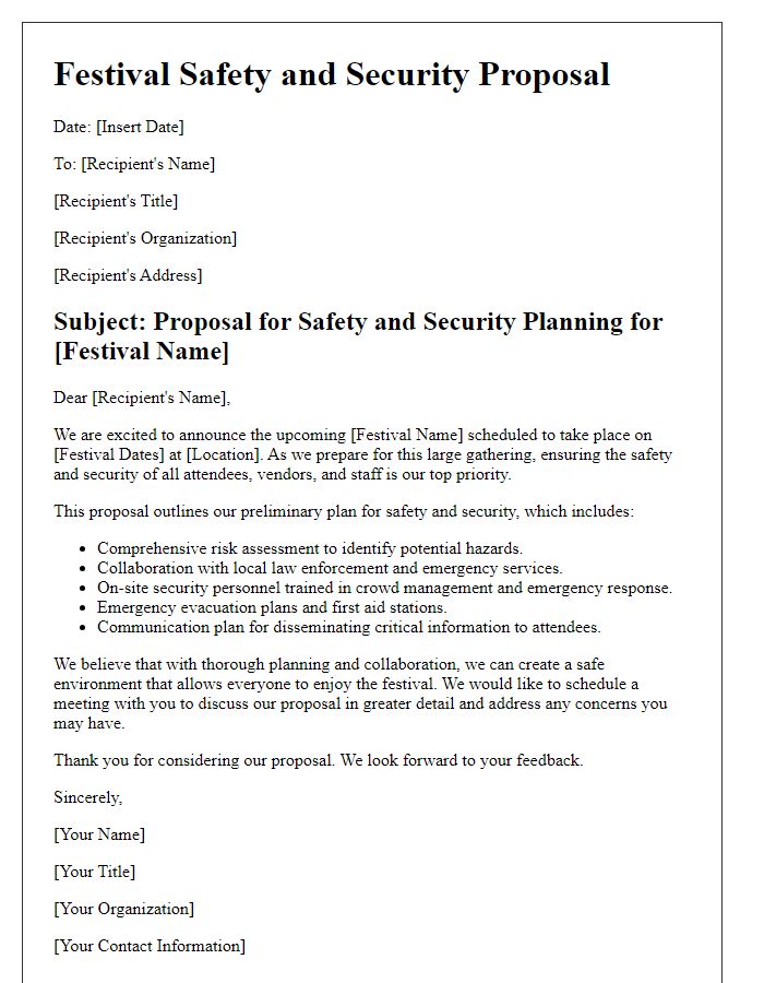 Letter template of festival proposal for safety and security planning.