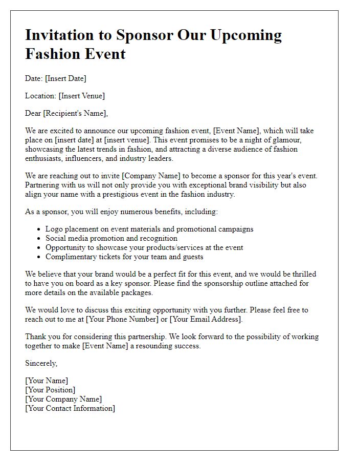 Letter template of fashion event sponsorship invitation