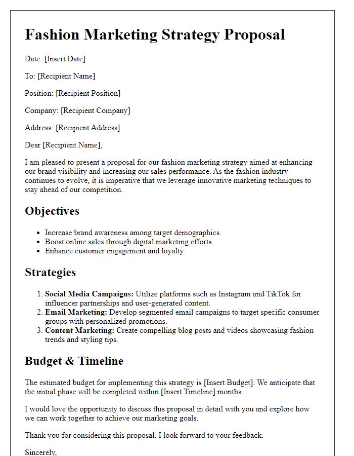 Letter template of fashion marketing strategy proposal