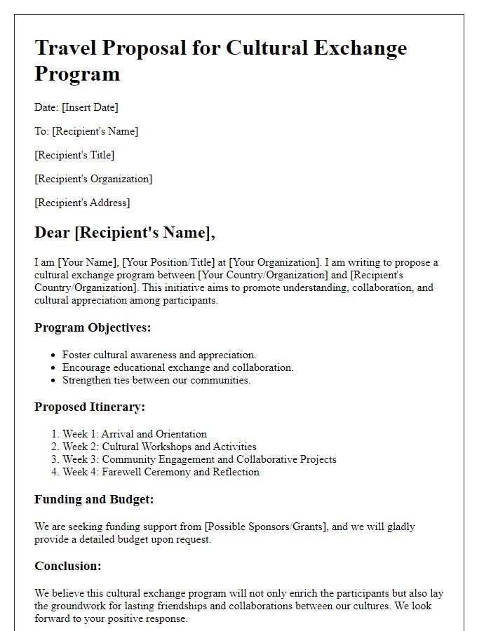 Letter template of travel proposal for cultural exchange programs