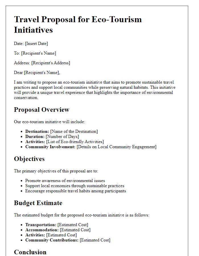 Letter template of travel proposal for eco-tourism initiatives