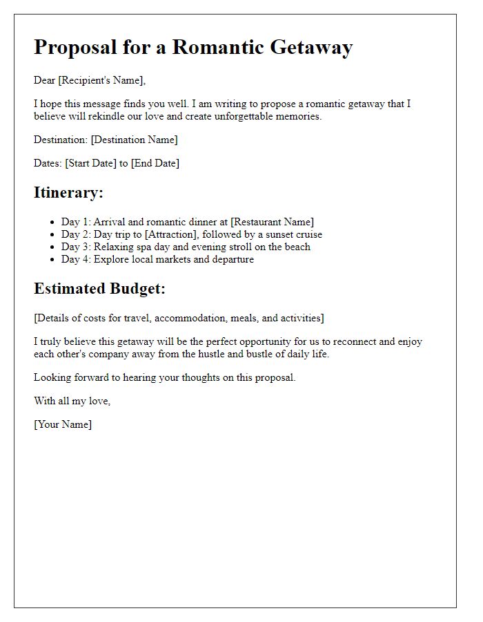 Letter template of travel proposal for romantic getaways