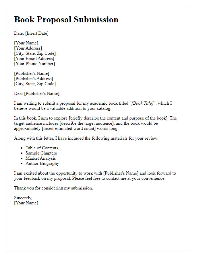 Letter template of academic book proposal submission