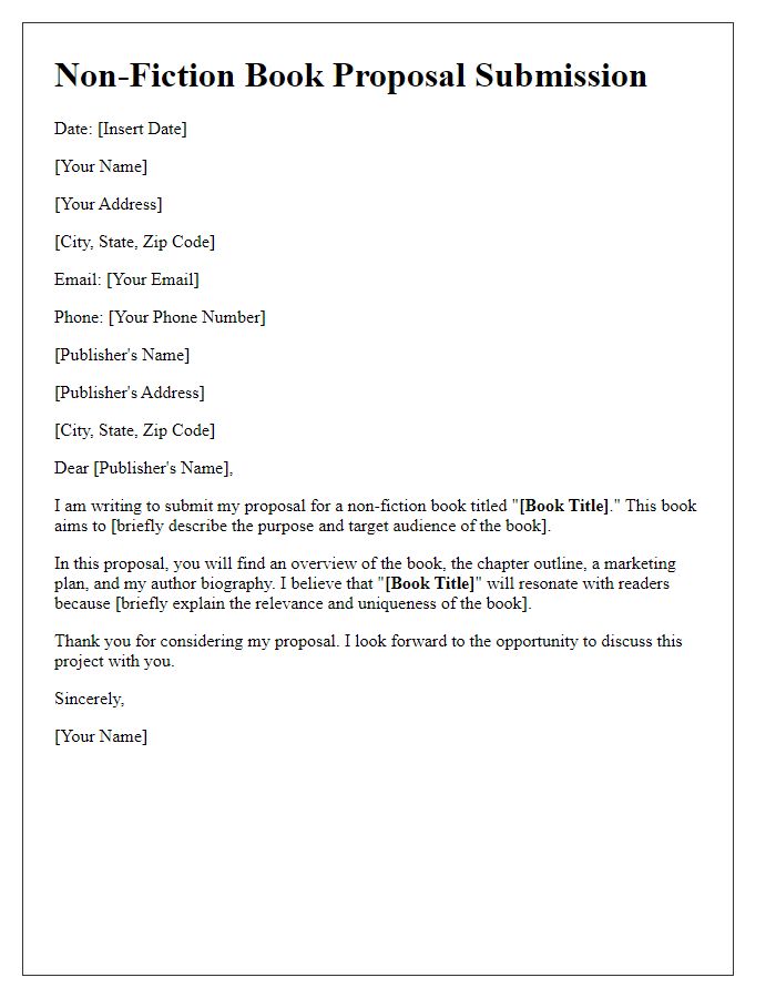 Letter template of non-fiction book proposal submission