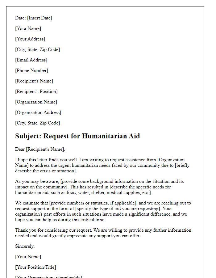 Letter template of humanitarian aid request