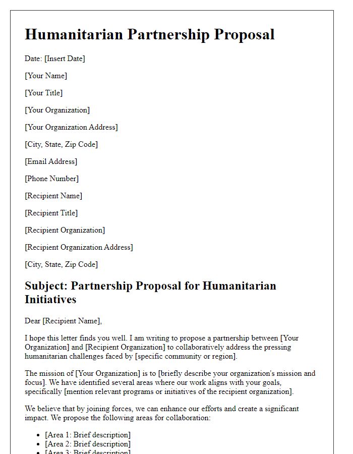 Letter template of humanitarian partnership proposal