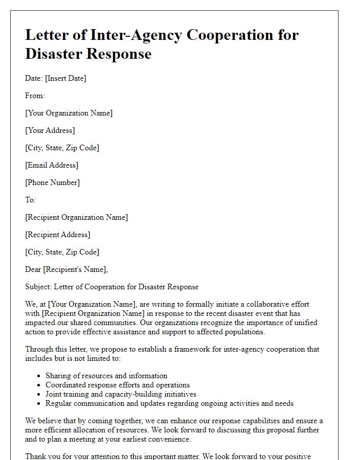 Letter template of inter-agency cooperation for disaster response