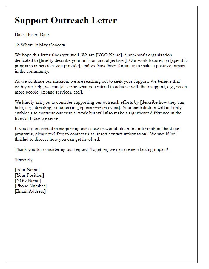 Letter template of NGO support outreach