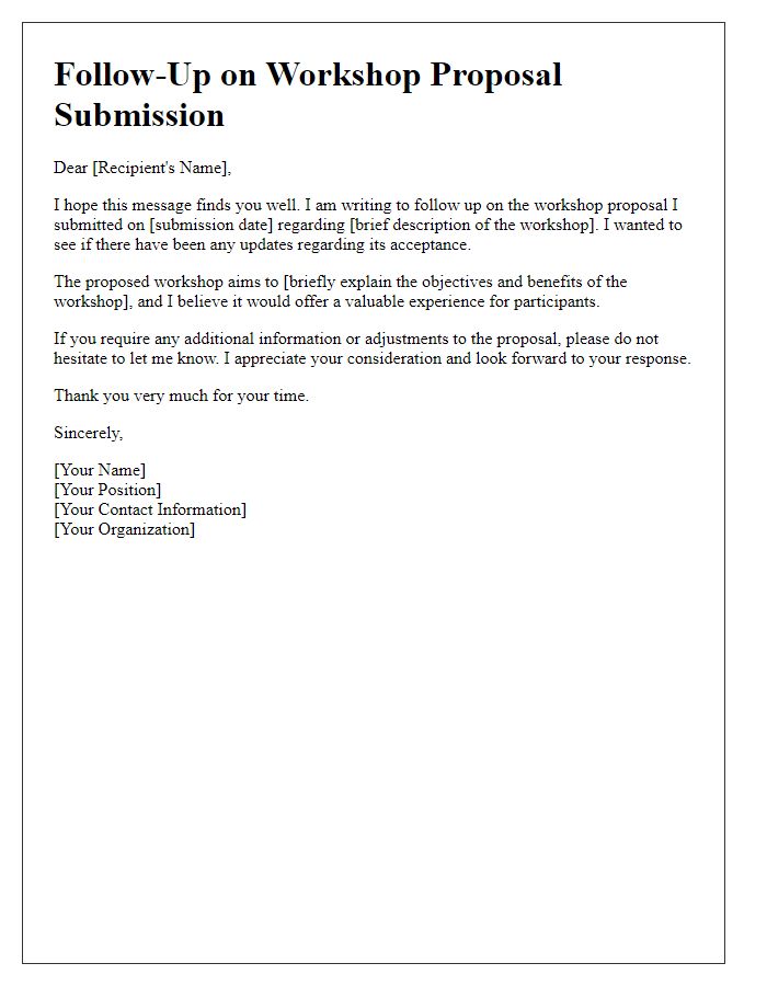 Letter template of workshop proposal follow-up for acceptance