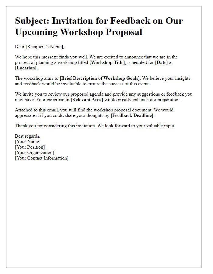 Letter template of workshop proposal invitation for feedback and suggestions